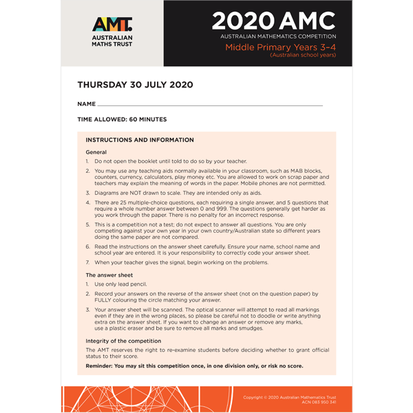 AMC 2020 Middle Primary